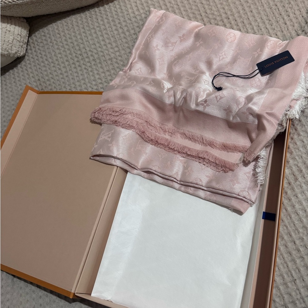Louis Vuitton Pink Monogram Silk-Blend Shawl with Fringe